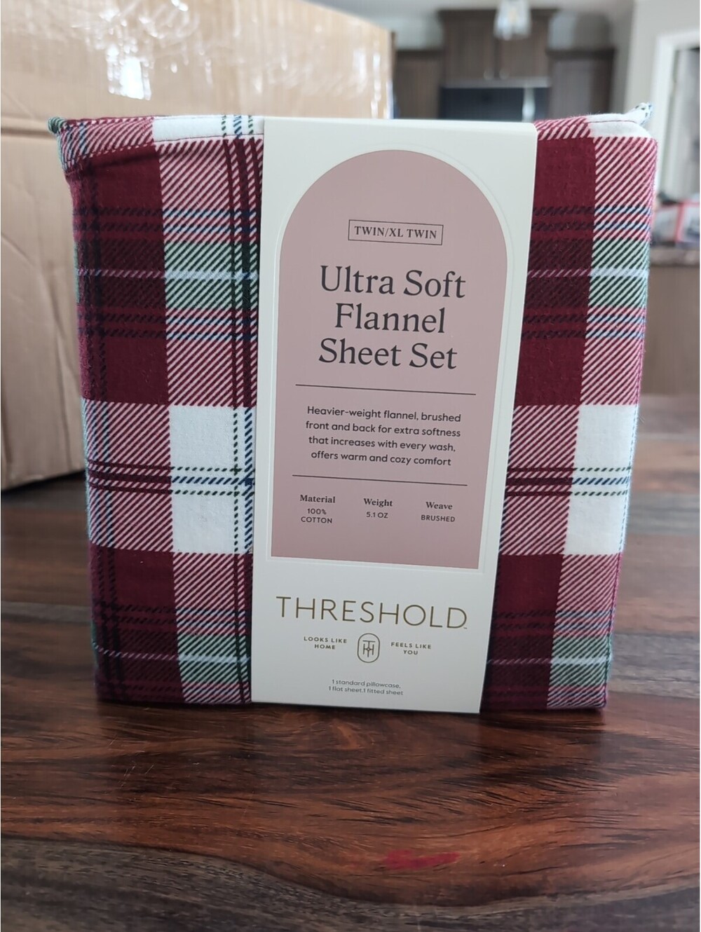 Twin 400 Thread Count Performance Holiday Sheet Set Green/Red Plaid - Threshold